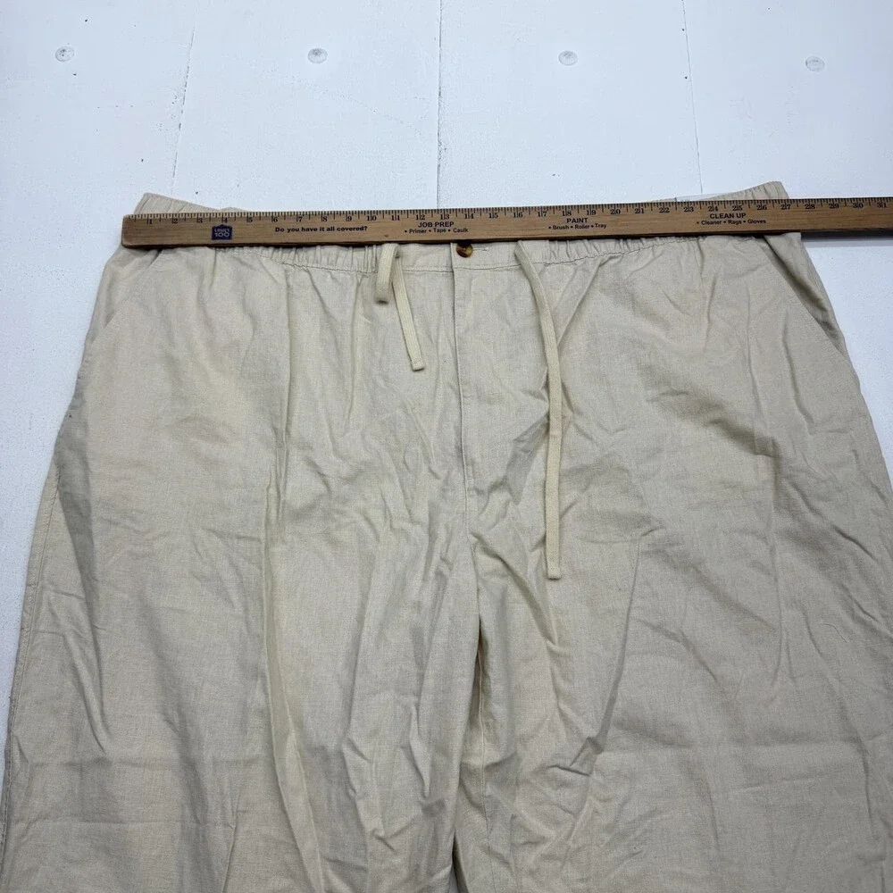 Oak Hill Pants Mens Big 60x30 5XL Beige Relaxed Fit Linen Chino Drawstring